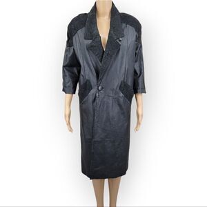 Gitano Vintage 80s Leather Trench Coat with Suede Paisley Contrast